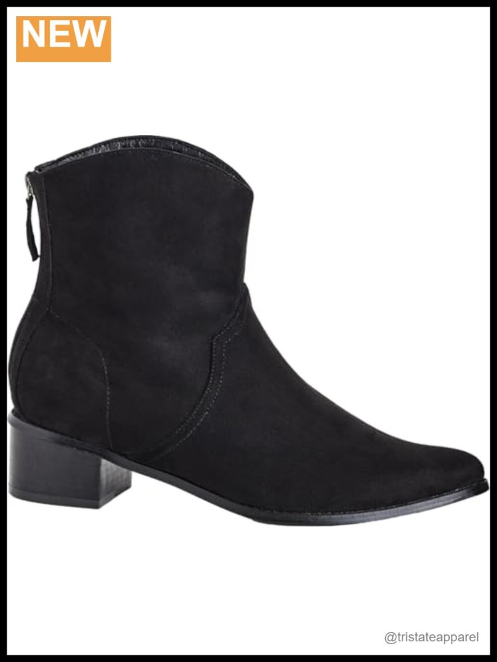 Women's Wide Fit Western Ankle Boot Faux Suede Block Heel Zip